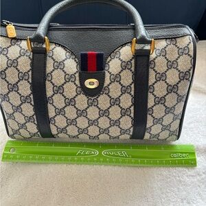 Gucci Navy Blue/Light Gray Satchel with Signature Design
